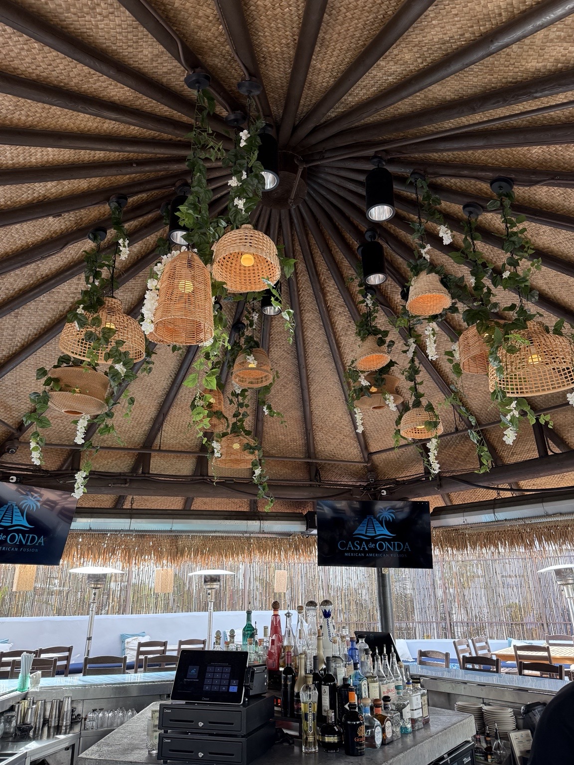 Decorative pendant and accent lighting installation at a restaurant